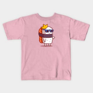 Cute King Salmon Sushi With Glasses Cartoon Kids T-Shirt